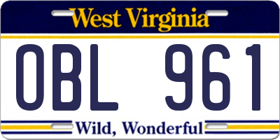 WV license plate OBL961