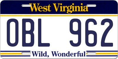 WV license plate OBL962