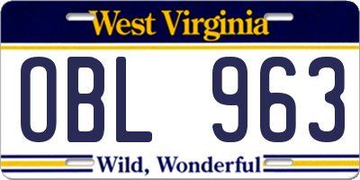 WV license plate OBL963