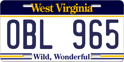 WV license plate OBL965