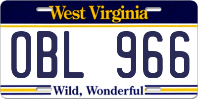 WV license plate OBL966