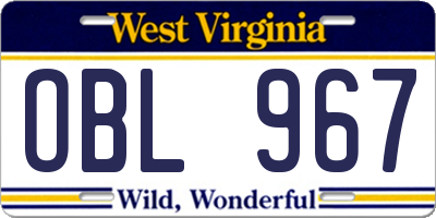 WV license plate OBL967