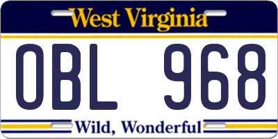WV license plate OBL968