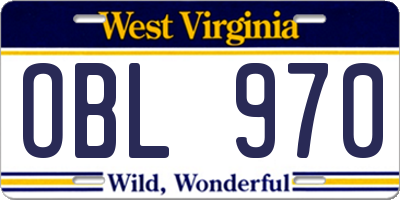WV license plate OBL970