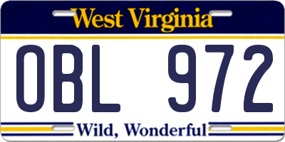 WV license plate OBL972