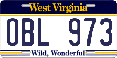 WV license plate OBL973
