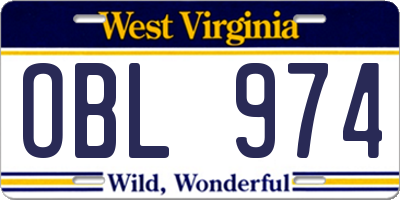 WV license plate OBL974