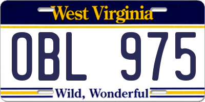WV license plate OBL975