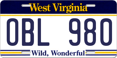 WV license plate OBL980