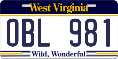WV license plate OBL981