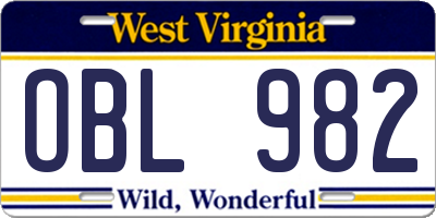 WV license plate OBL982