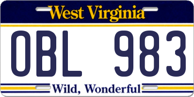 WV license plate OBL983