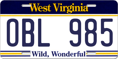 WV license plate OBL985