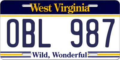 WV license plate OBL987