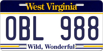 WV license plate OBL988