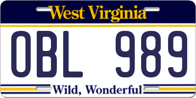 WV license plate OBL989
