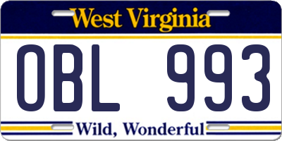 WV license plate OBL993