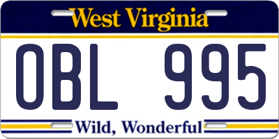 WV license plate OBL995