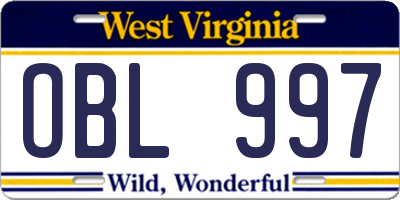 WV license plate OBL997