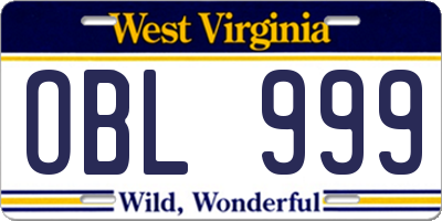 WV license plate OBL999