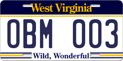 WV license plate OBM003