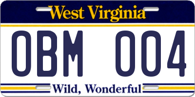 WV license plate OBM004