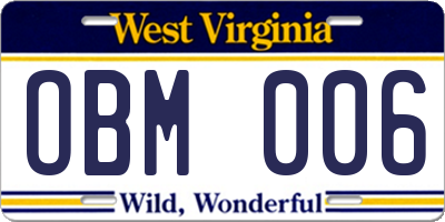 WV license plate OBM006