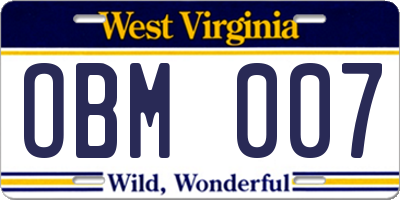 WV license plate OBM007