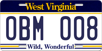 WV license plate OBM008