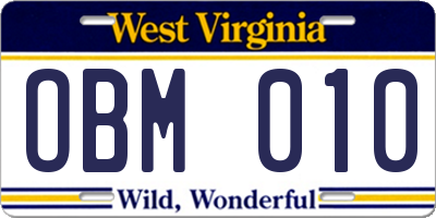 WV license plate OBM010