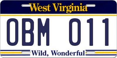 WV license plate OBM011