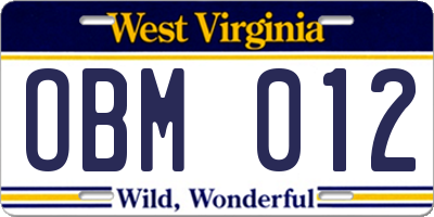WV license plate OBM012