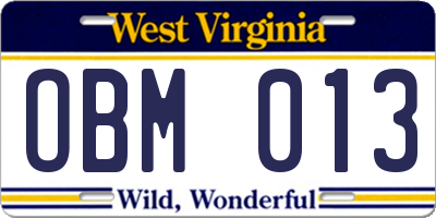 WV license plate OBM013