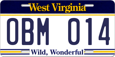 WV license plate OBM014