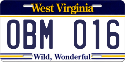 WV license plate OBM016