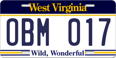 WV license plate OBM017
