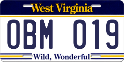 WV license plate OBM019