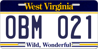 WV license plate OBM021