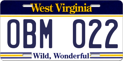 WV license plate OBM022