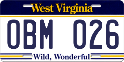 WV license plate OBM026