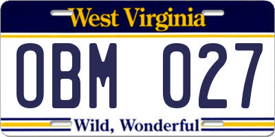 WV license plate OBM027