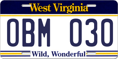 WV license plate OBM030