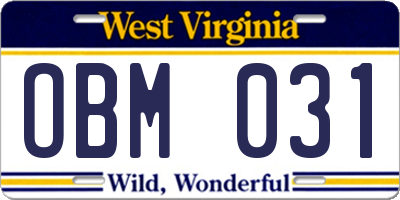 WV license plate OBM031