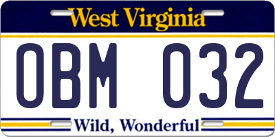 WV license plate OBM032