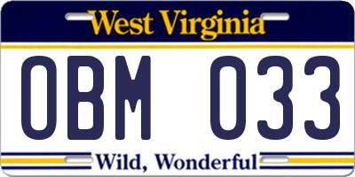 WV license plate OBM033