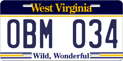 WV license plate OBM034