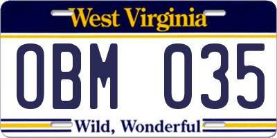 WV license plate OBM035
