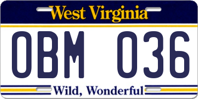 WV license plate OBM036