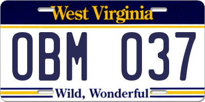WV license plate OBM037