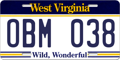WV license plate OBM038
